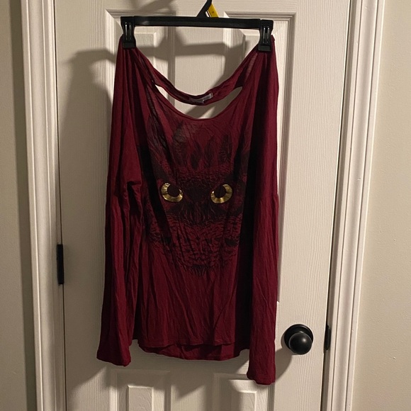 Charlotte Russe Tops - Red Long Sleeve Top with Owl Eyes